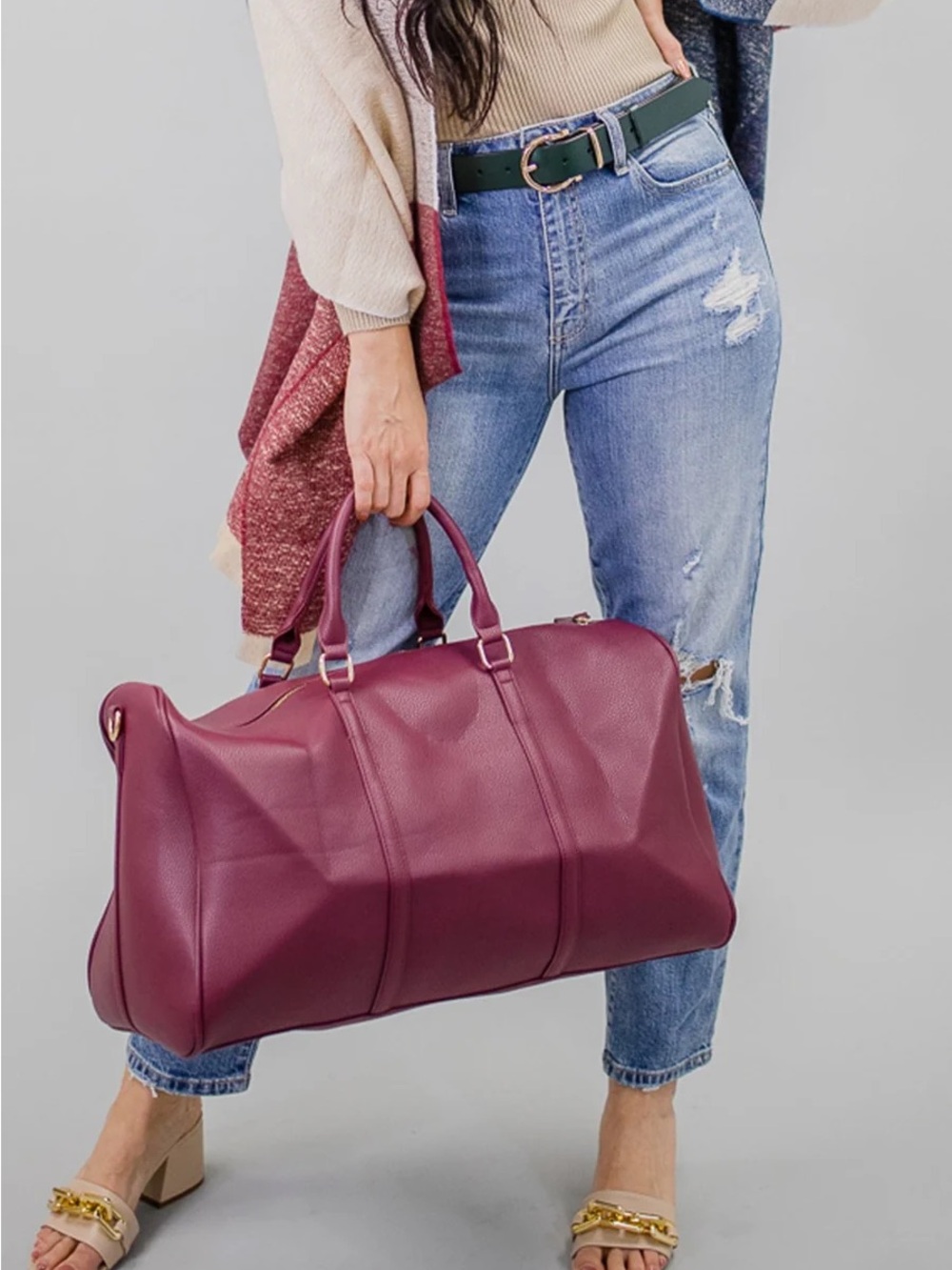 Plum Leather Weekender Bag - Women